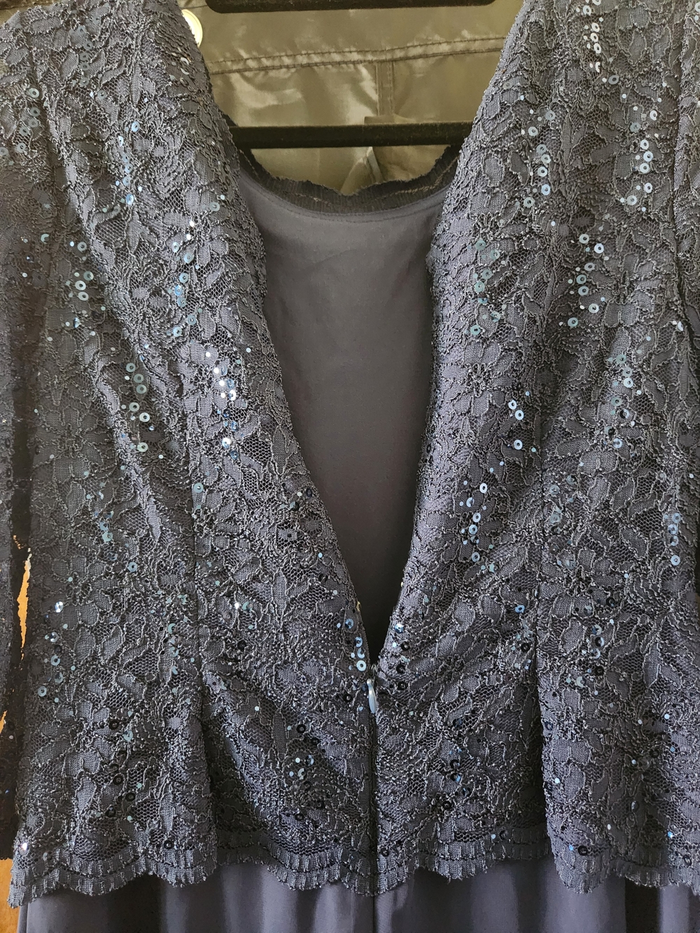 Alex Evenings Navy Sequined Lace & Chiffon Evening Gown - Picture 7 of 9